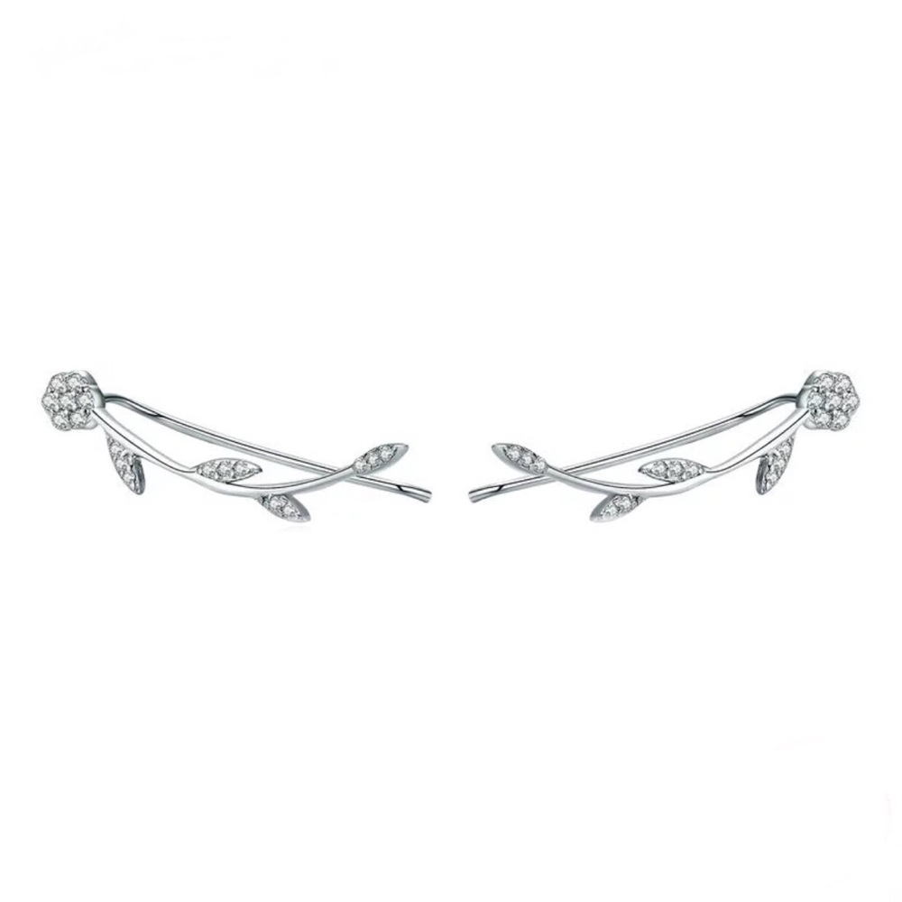 Genuine 925 Sterling Silver Vine CZ Earrings